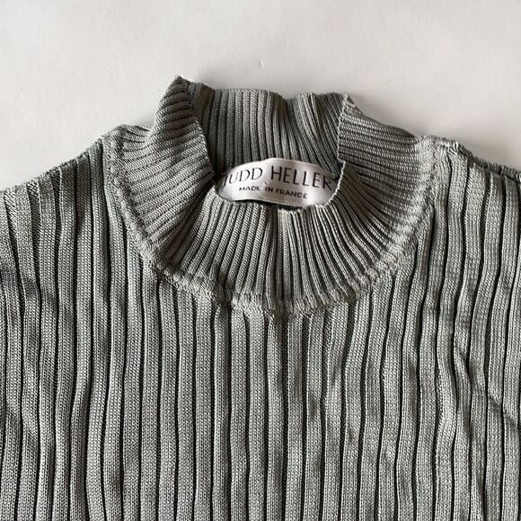 Silver/Grey Ribbed Mock Turtle-Neck, French, L - Picture 2 of 4